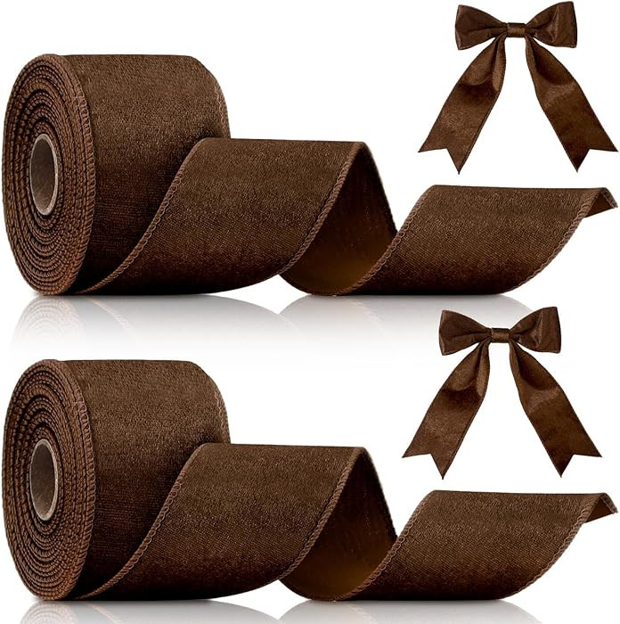 Lyrow 2 Rolls Christmas Velvet Ribbon 2.5 Inches Velvet Satin Vintage Wide Wired Edge Wrapping Ri... | Amazon (US)