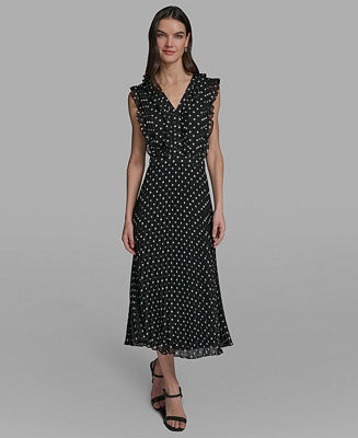 Women's V-Neck Crinkle Chiffon Midi Dress | Macy's