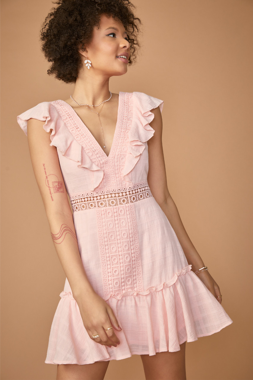 Allegra Crochet Flutter Sleeve Mini Dress | Francesca's