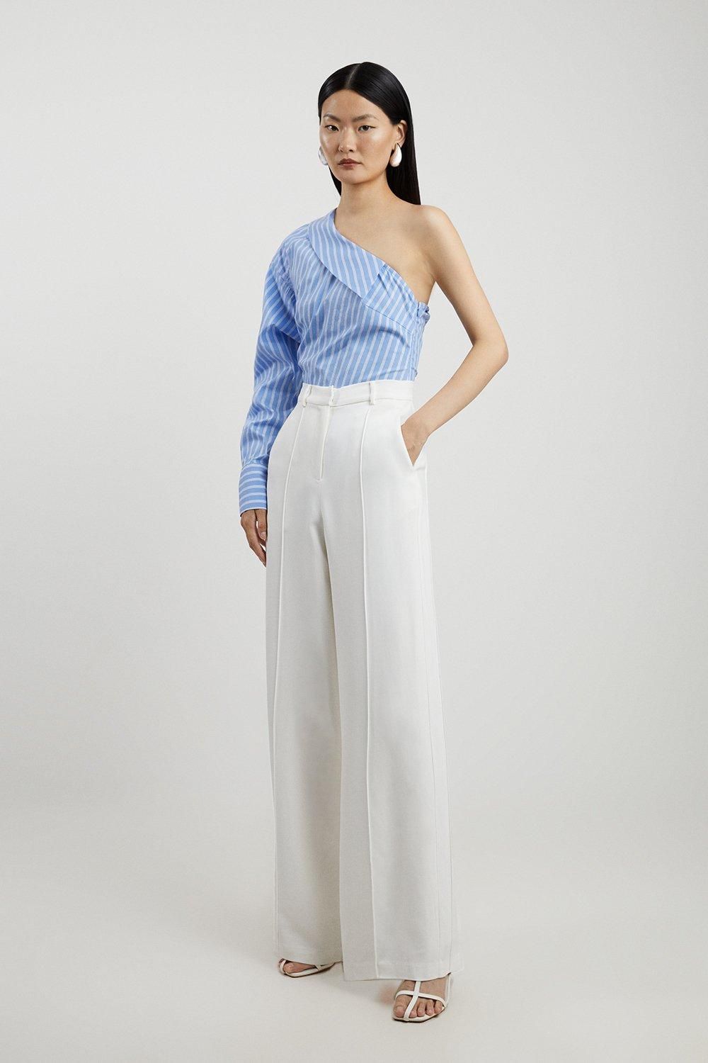 Premium Woven Viscose Crepe Wide Leg Trouser | Karen Millen UK + IE + DE + NL