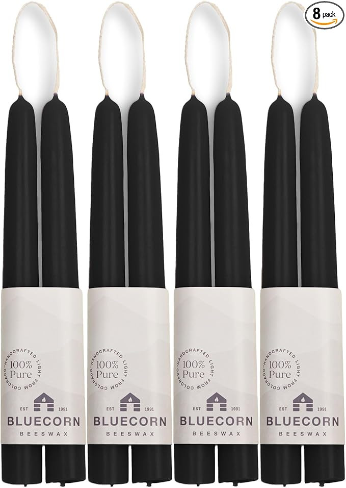 Bluecorn Beeswax 100% Pure Beeswax Taper Candles | Natural Beeswax, Black Unscented Tapered | Soy... | Amazon (US)