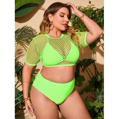 Sexy Lime Green Women s Plus Size 3pack Neon Green Triangle Halter High Waist Bikini Swimsuit L22060 | Walmart (US)