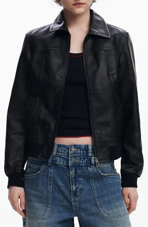 Desigual Faux Leather Biker Jacket in Black at Nordstrom, Size Small | Nordstrom