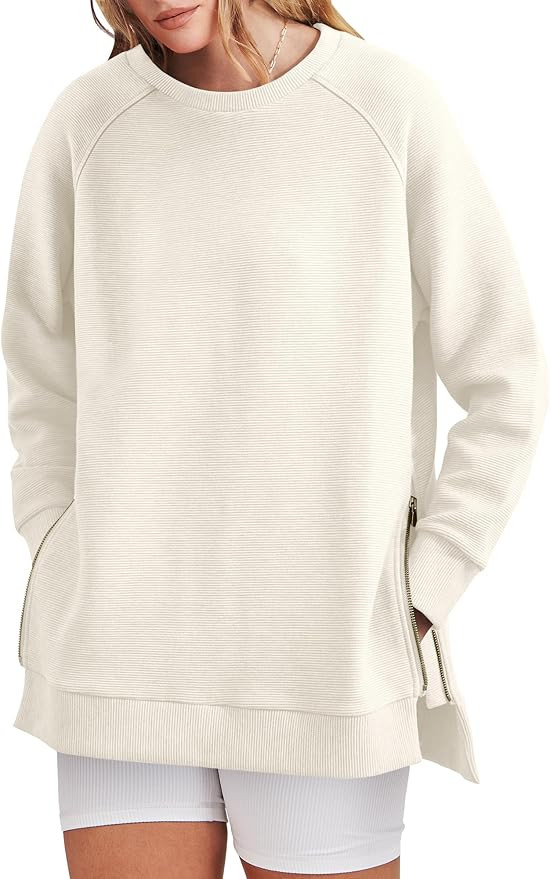 ANRABESS Women's Sweatshirts Long Sleeve Tunic Tops Crew Neck Soft Pullover With Side Zipper Shir... | Amazon (US)