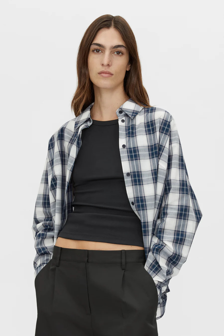 Carsten Cocoon Sleeve Shirt in Navy Check - CAMILLA AND MARC® C&M | CAMILLA AND MARC (ANZ)