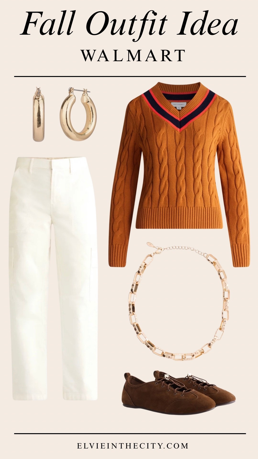This fall outfit idea includes an orange cable knit sweater, white high rise corduroy pants, lace faux suede sneakers,  gold toned hoop earrings, and a chunky twist chain necklace

Walmart finds, over 50 style, midlife fashion, petite fashion,midlife women, affordable fashion, fashion over40

#LTKOver40 #LTKPetite #LTKootd