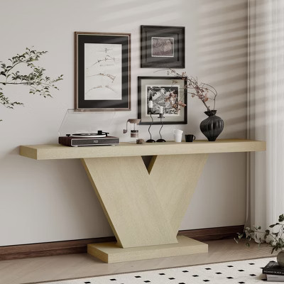 Console Table Entryway Table Geometric Sofa Side Table Mid-Century Accent Table with Sturdy X-Legs, Oak Wash - ModernLuxe | Target