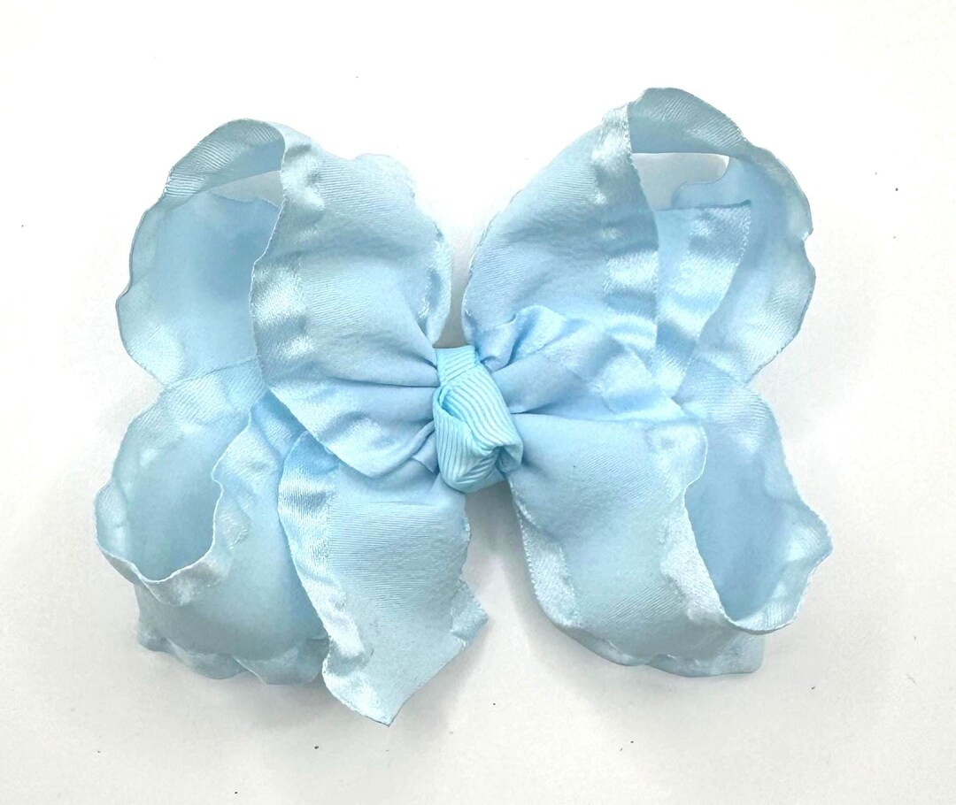 Light Blue Double Ruffle Bow With Satin Edges, Formal Hair Bows for Baby Girl, Hair Bows for Baby... | Etsy (US)