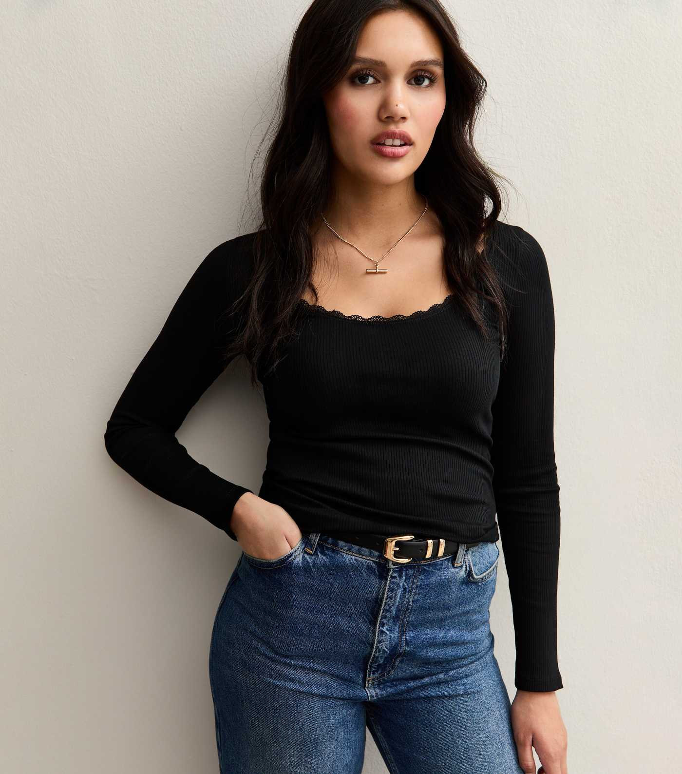 Black Lace Trimmed Scoop Neck Top | New Look | New Look (UK)