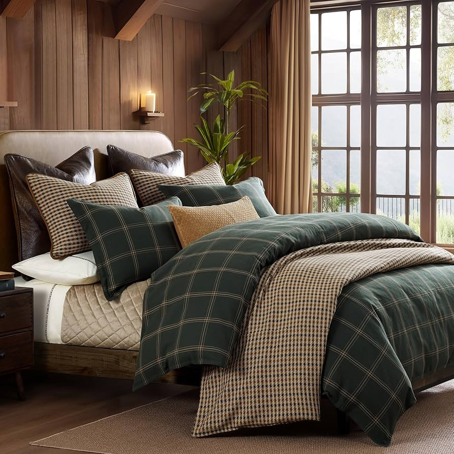 HiEnd Accents Windowpane Plaid Hunter Green King/Cal King Duvet Cover Set | Amazon (US)