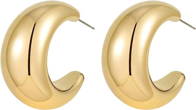 Apsvo Chunky Gold/Silver Hoop Earrings for Women, Lightweight Hollow Open Hoops Hypoallergenic Ea... | Amazon (US)