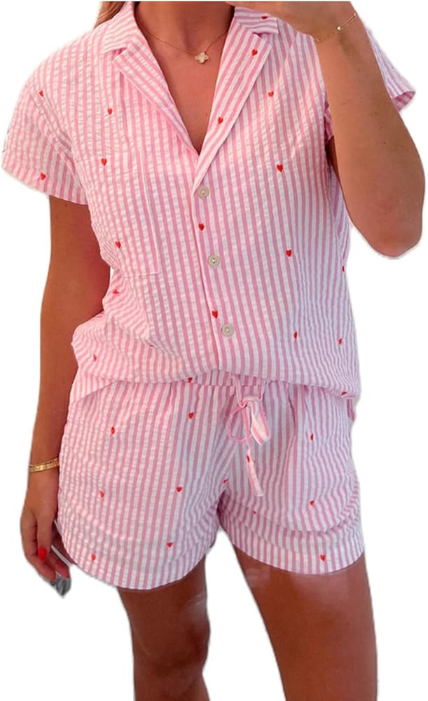 Yiulangde Women Satin Pajamas Shorts Sets Y2k Silk PJs 2 Piece Outfits Collar Long Sleeve Button ... | Amazon (US)