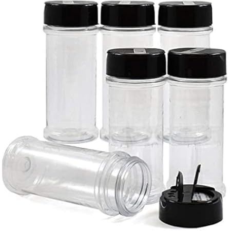 ROYALHOUSE - 6 Pack - 16 Oz with Black Cap - Plastic Spice Jars Bottles Containers, Perfect for Stor | Amazon (US)