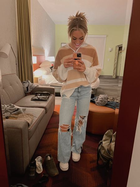 Casual / comfy fit for Mexican food last night🤎🌶️ wearing a S in this top! It’s SO GOOD quality wise! 

American Eagle jeans / aerie / vans / date night / outfit inspo / Holley Gabrielle 

#LTKfindsunder50 #LTKstyletip #LTKsalealert