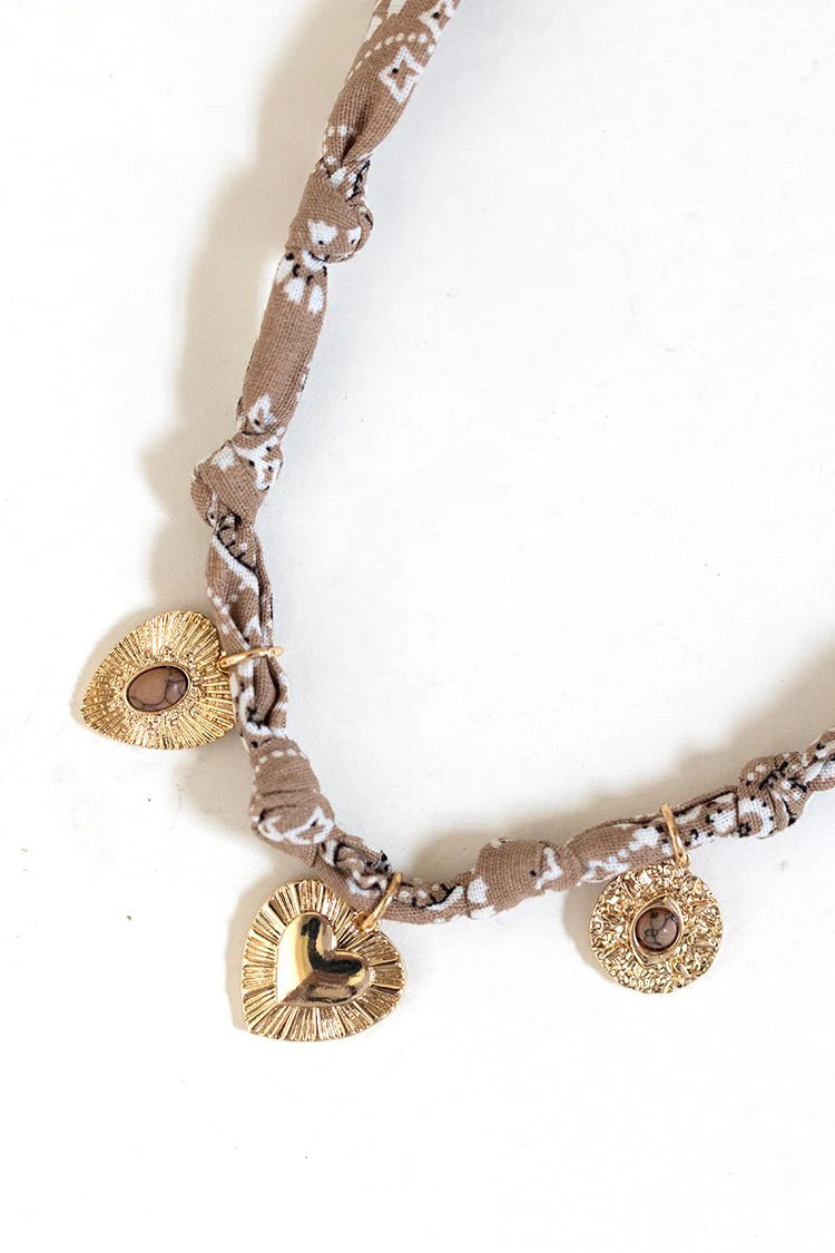Beige Bandana Heart Charm Necklace | Flea Style