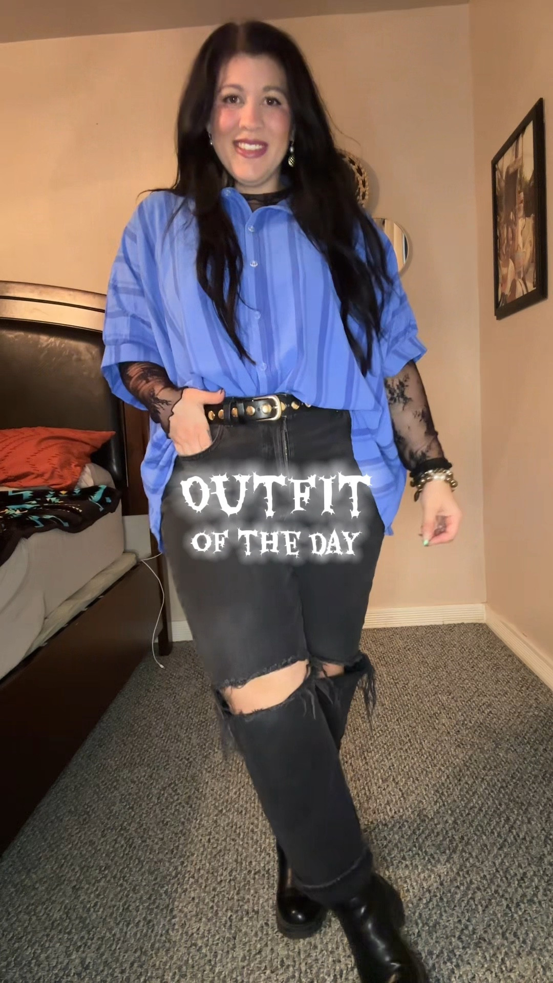 Edgy vibes with a little pop of color 💙 this adorable top is from a boutique but I linked one similar  

#LTKFindsUnder50 #LTKFindsUnder100 #LTKSeasonal