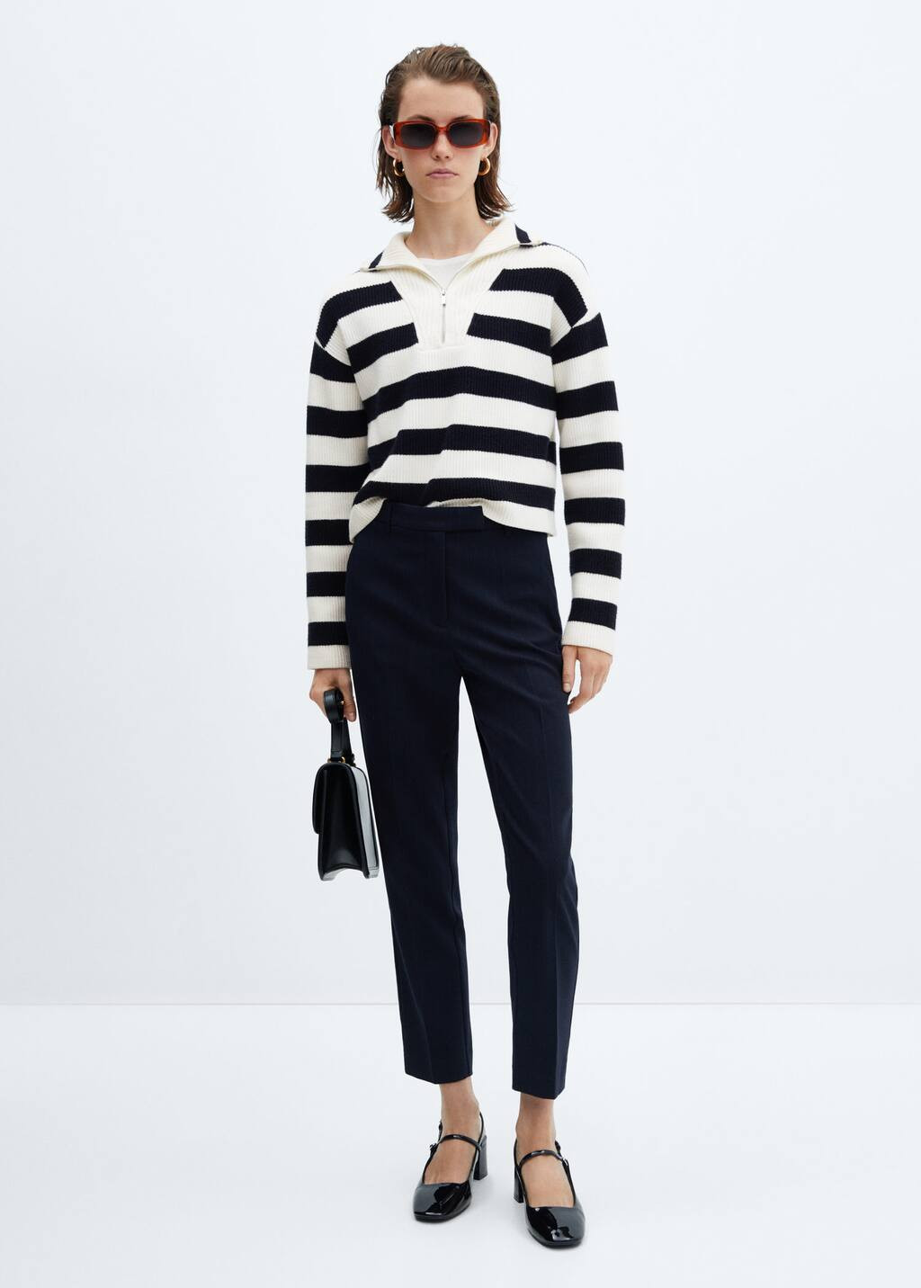 Striped sweater with zipper -  Women | Mango USA | MANGO (US)