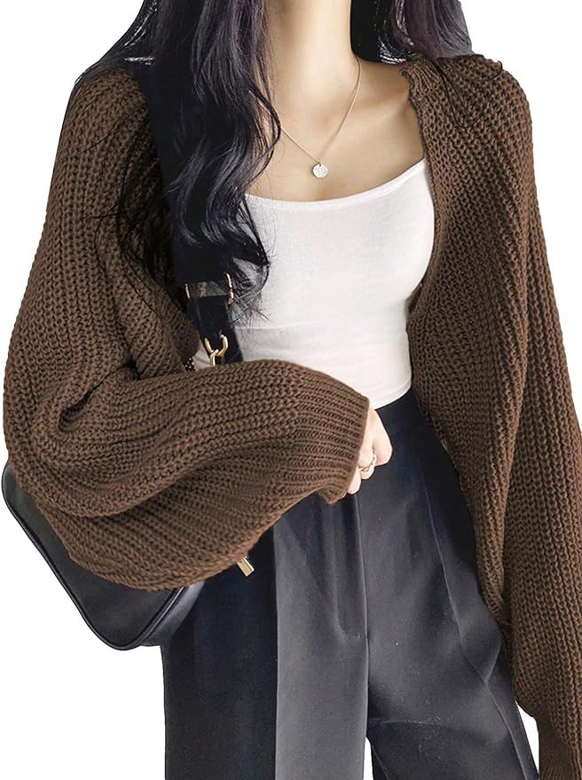 COZYEASE Women's Cropped Cardigan Sweaters Y2k Sweater Long Sleeve Open Front Knit Bolero Shrug S... | Amazon (US)