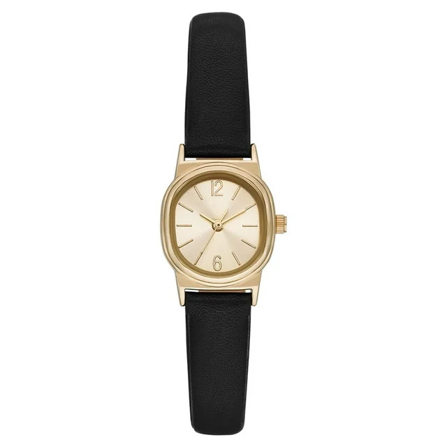 Time and Tru Women's Analog Wristwatch: Gold Tone Oval Case; Black Faux Leather Strap (FMDOTT061) | Walmart (US)