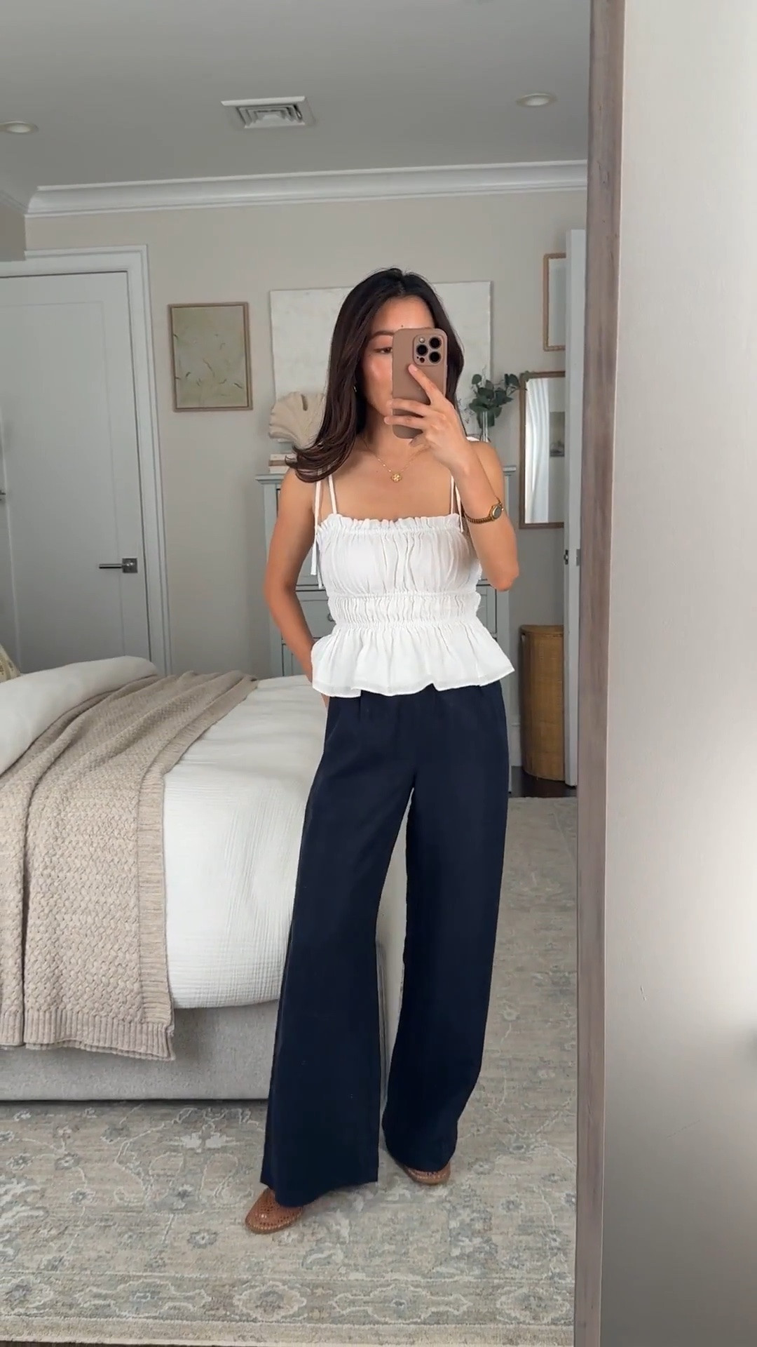 Sale ends tomorrow! 
• linen blend lodge pull on pants 2XS Short . inseam on my pair measures~ 27.75” and is shorter than the crepette version. Linen length will shrink a little in machine dryer, so be sure tonair dry if you dont want that.
- linen cami. I could potentially do Xs. 
- Amazon mesh flats work with insoles since the flats don’t have much cushioning 

summer 2026 outfit ideas , linen pants , petite style, navy look

#LTKootd #LTKPetite #LTKTravel