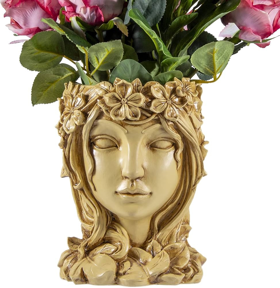 Goddess Face Planter - Resin Flower Pot with Drainage Hole - Head Vase for Indoor and Outdoor Dec... | Amazon (US)