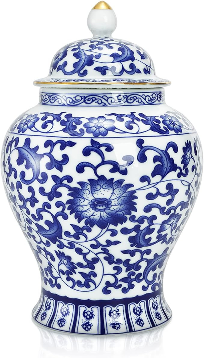 Goaste Blue and White Ginger Jar with Lid, 7.2 Inch Chinoiserie Porcelain Ginger Jars Airtight, D... | Amazon (US)