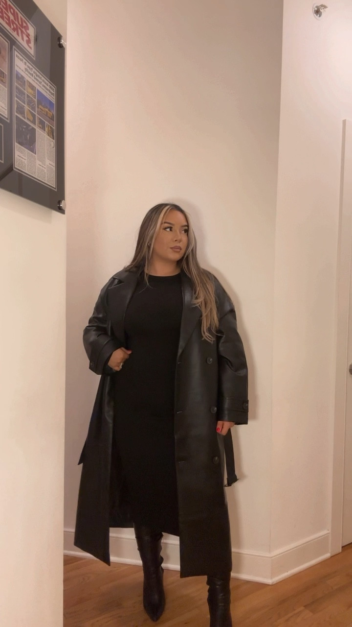When in doubt wear black🖤 this is probably my fav outfit ever. Nothing like a midi dress and cute coat✨ this trench is amazing quality and such a vibe! Sizing below: 

Midi dress- M 
Trench - 38 (linked dupes) 
Boots - Amazon (if sold out in your size, F21 has a good dupe for $22!)


#LTKHoliday #LTKSeasonal #LTKstyletip