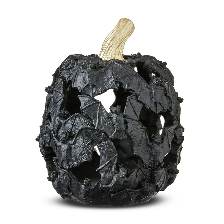Light-Up Resin Bat Pumpkin Tabletop Decor, Black, 8", Halloween by Way To Celebrate - Walmart.com | Walmart (US)