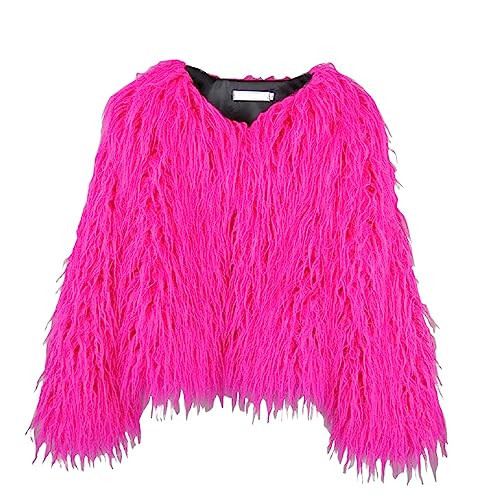 foefaik Spring Winter Fluffy Faux Fur Coat Women's Shaggy Jacket Long Sleeve Outwear Fuchsia | Amazon (US)
