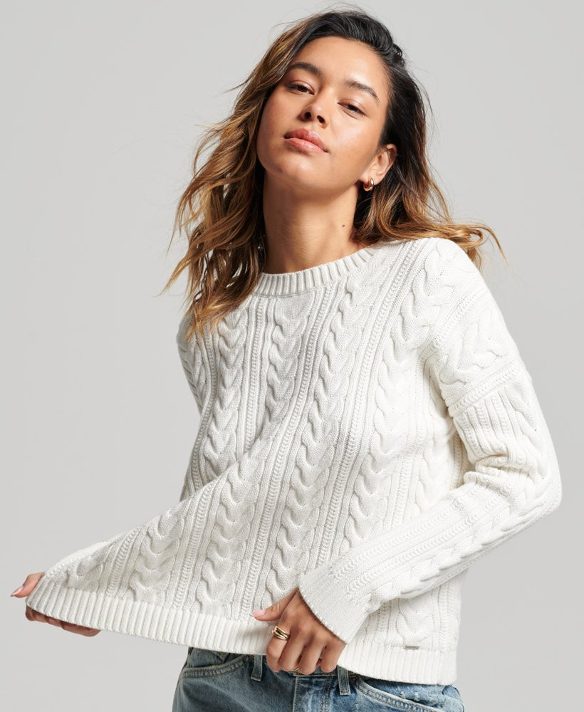 Dropped Shoulder Cable Knit Crew Neck Jumper | Superdry (UK)