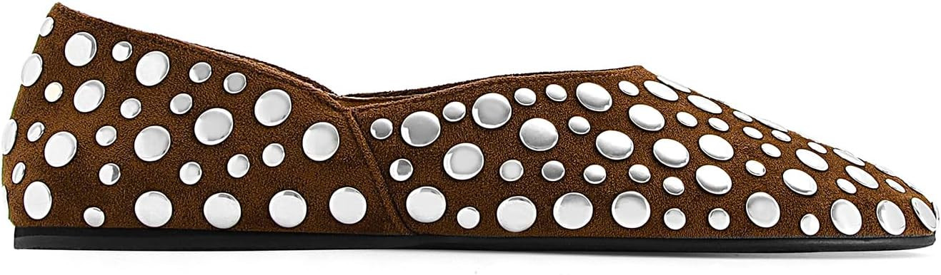 Women Studded Suede Ballet Flats Round Toe Slip on Leather Flats Comfortable Dress Casual Walking Flat Shoes | Amazon (US)