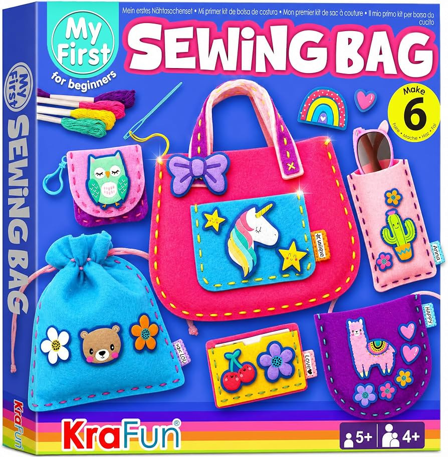 KRAFUN My First Sewing Bag Kit Arts & Crafts for Beginner Kids, 6 Easy DIY Sewing mini Bag Holder... | Amazon (US)
