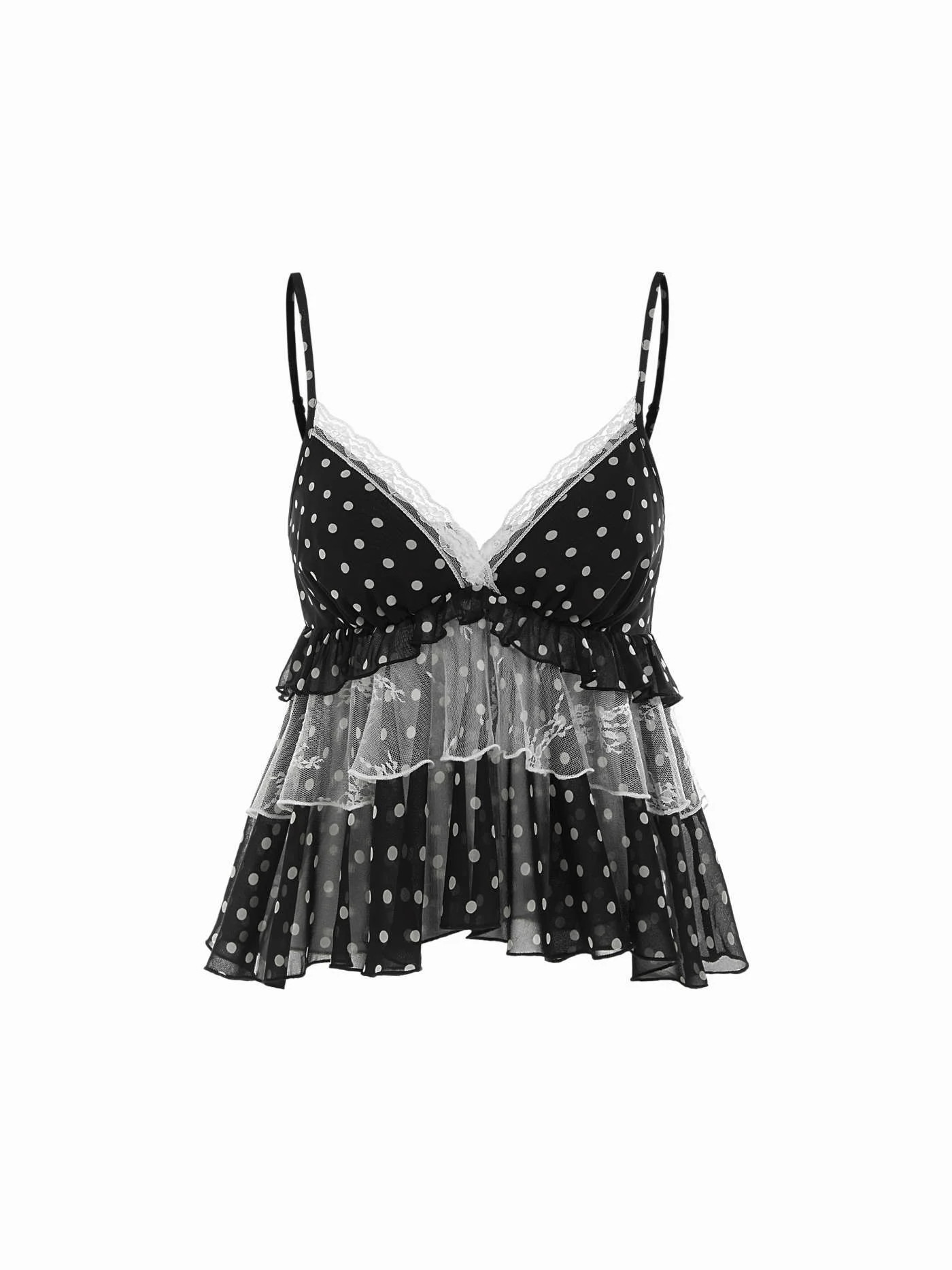 Chiffon-Leopard-V-Ausschnitt-Spitzengarnierter Camisole Oberteil | Cider