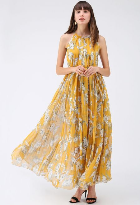 Flower Season Chiffon Maxi Slip Dress in Yellow | Chicwish