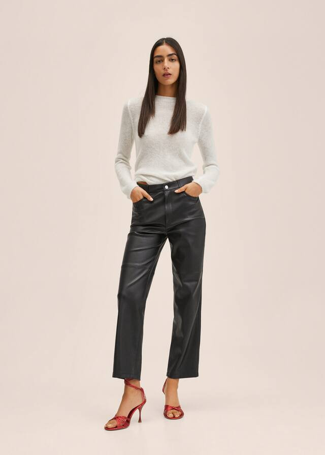 Leather-effect straight trousers | MANGO (US)