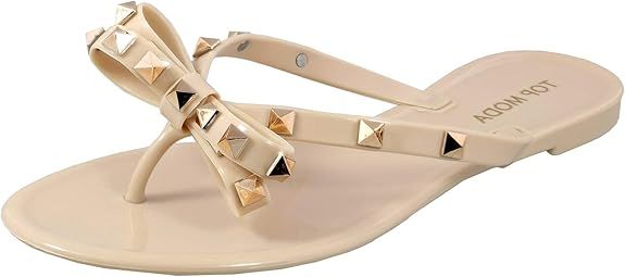 Womens Studded Jelly Flip Flops Sandals with Bow | Amazon (US)