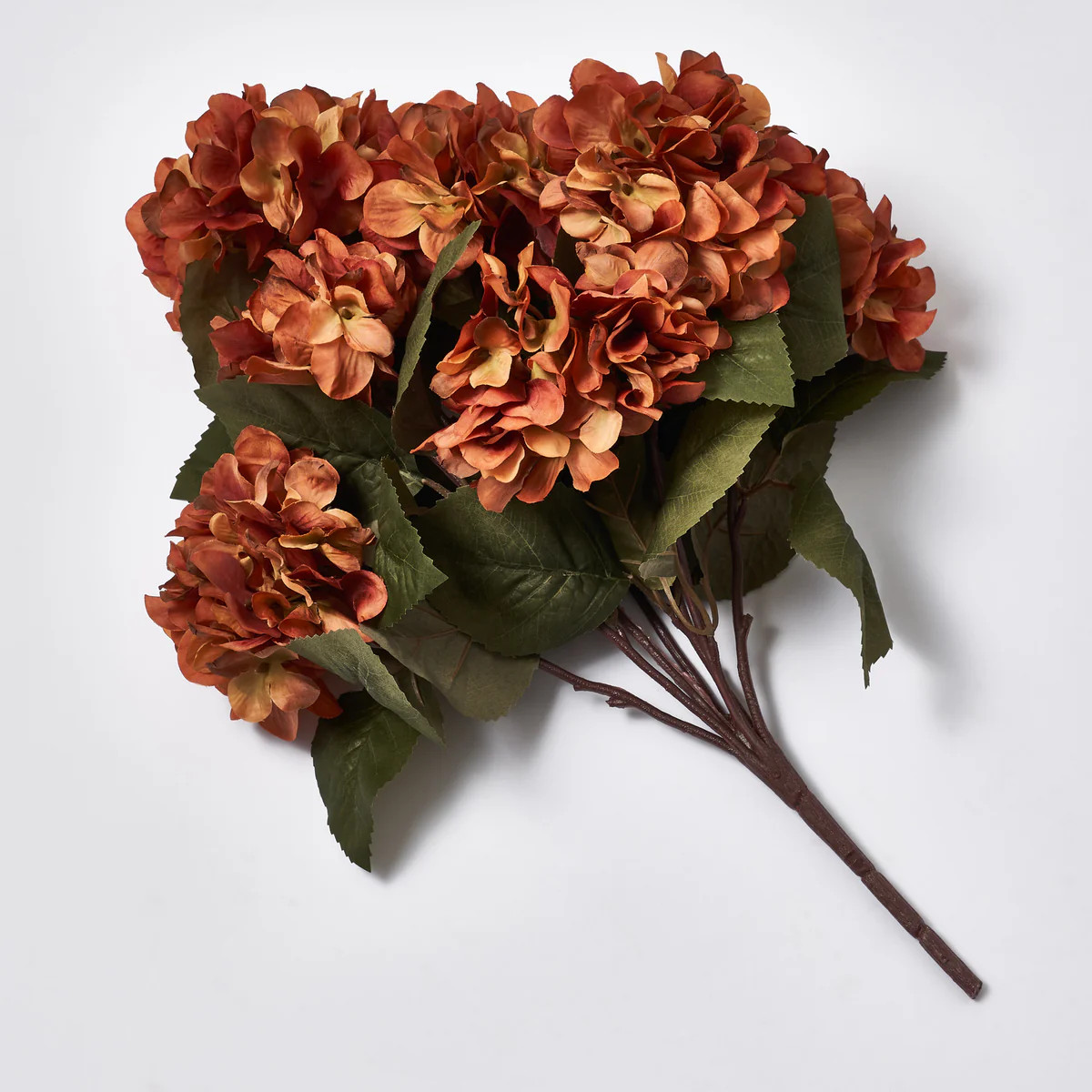 Rust Orange Silk Hydrangea Bush Faux Floral Bouquet - 21" | Darby Creek Trading