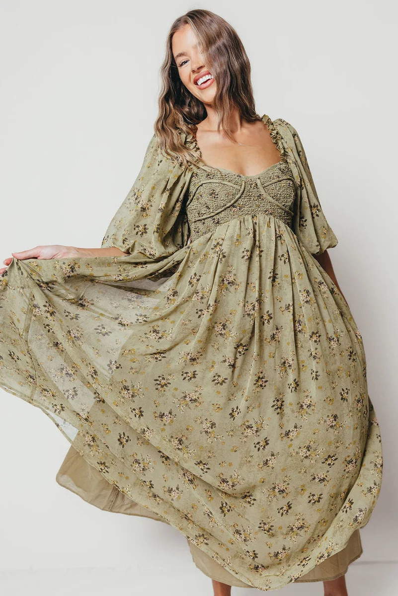 Harlow Maxi Dress in Olive Floral - Bump Friendly *10/9 PRE-ORDER* | Worth Collective