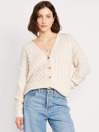 Oversized Slouchy Cable-Knit Cardigan Sweater | Old Navy (US)