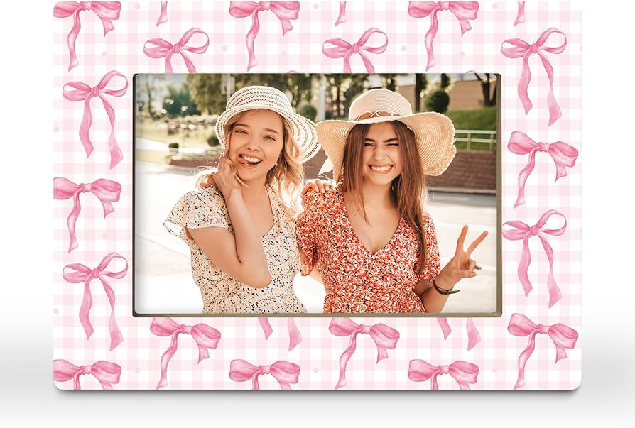 Pink Bow Plaid Gifts Picture Frame, Coquette Preppy Bowknot Gift for Girlfriend Teen Girls Friend... | Amazon (US)
