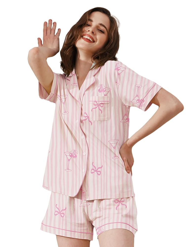 100% Cotton Women Pajama Sets 2 Pieces PJs with Pockets Soft Button Short Sleeve Sleepwear Lounge... | Amazon (US)