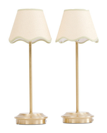 2pk 18in Rechargeable Gold Tone Plated Brass Rattan Table Lamps | Metal | Marshalls