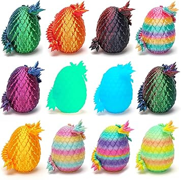 MTHAPJZ 12 Pcs 3D Printed Dragon with Egg for Home Decor, Dinosaur Eggs Fidget Toys for Kids，Ha... | Amazon (US)
