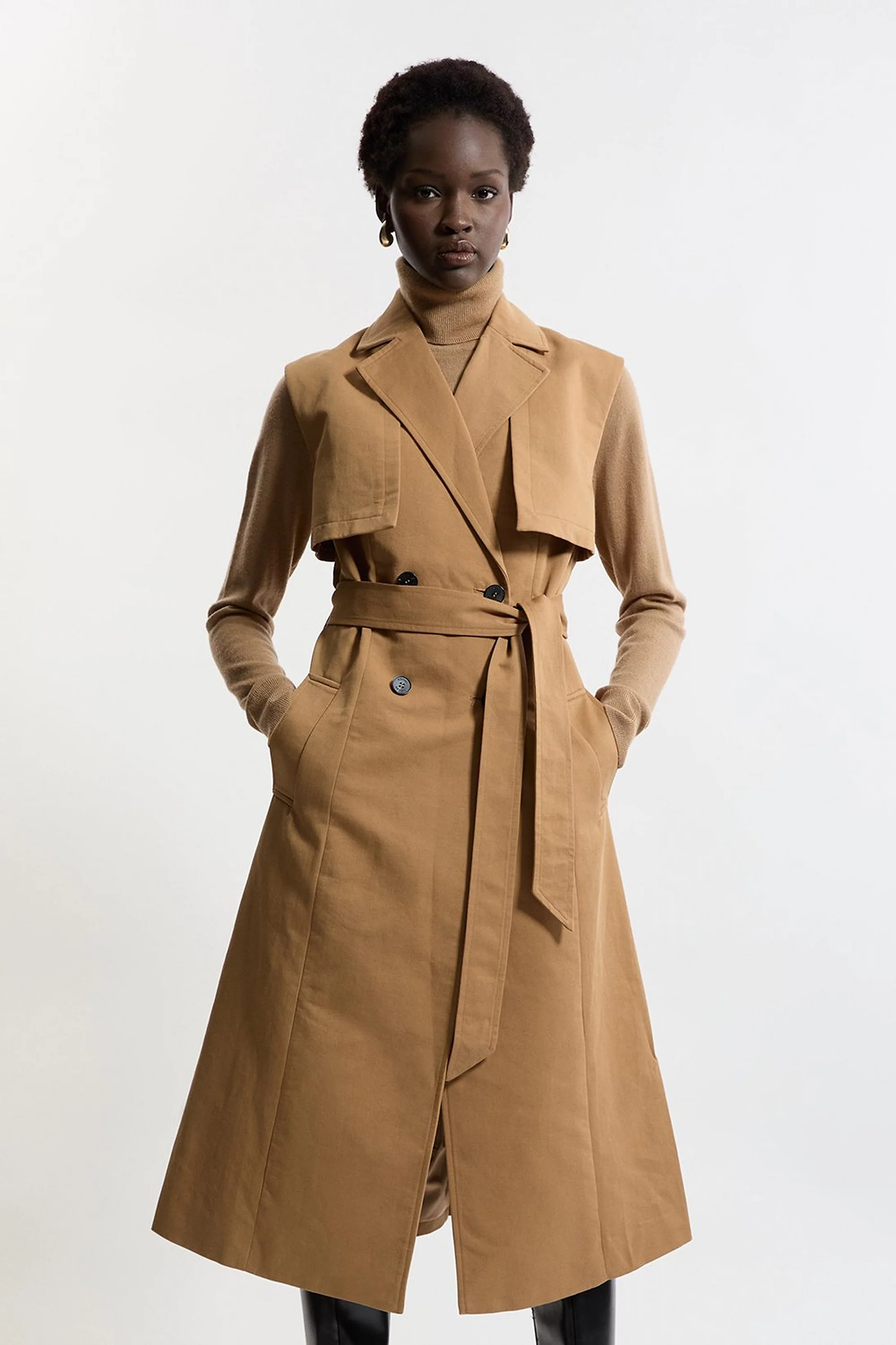 Tailored Sleeveless Belted Trench Coat | Karen Millen UK + IE + DE + NL
