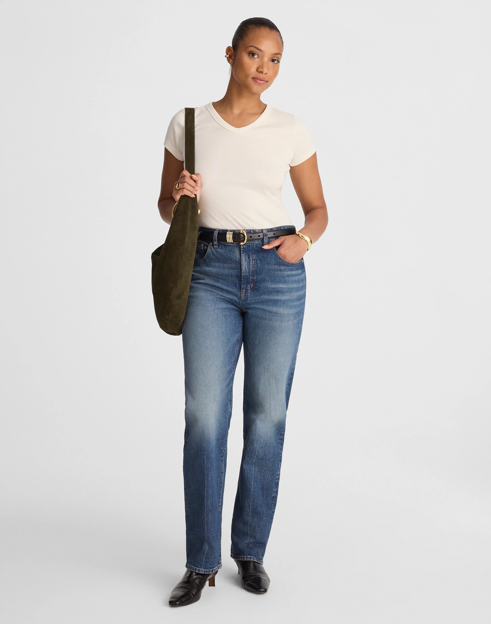 The Petite Curvy Longline Straight Jean in Greendale Wash | Madewell
