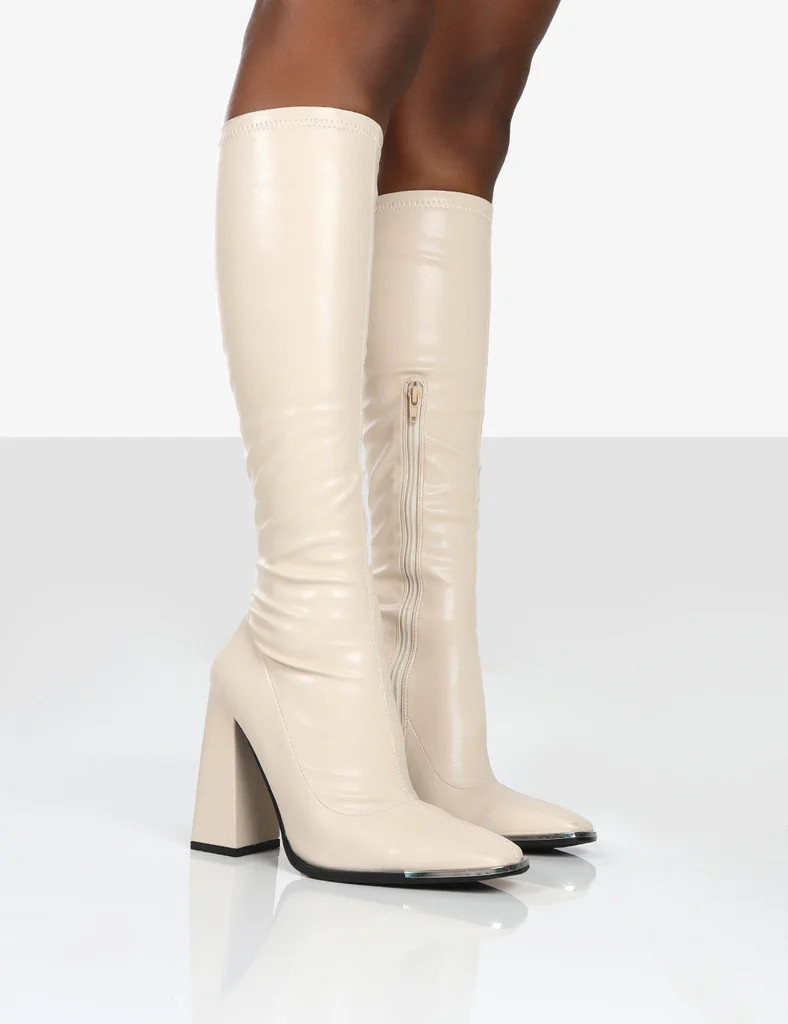 Caryn Stone PU Knee High Heeled Boots | Public Desire (US & CA)