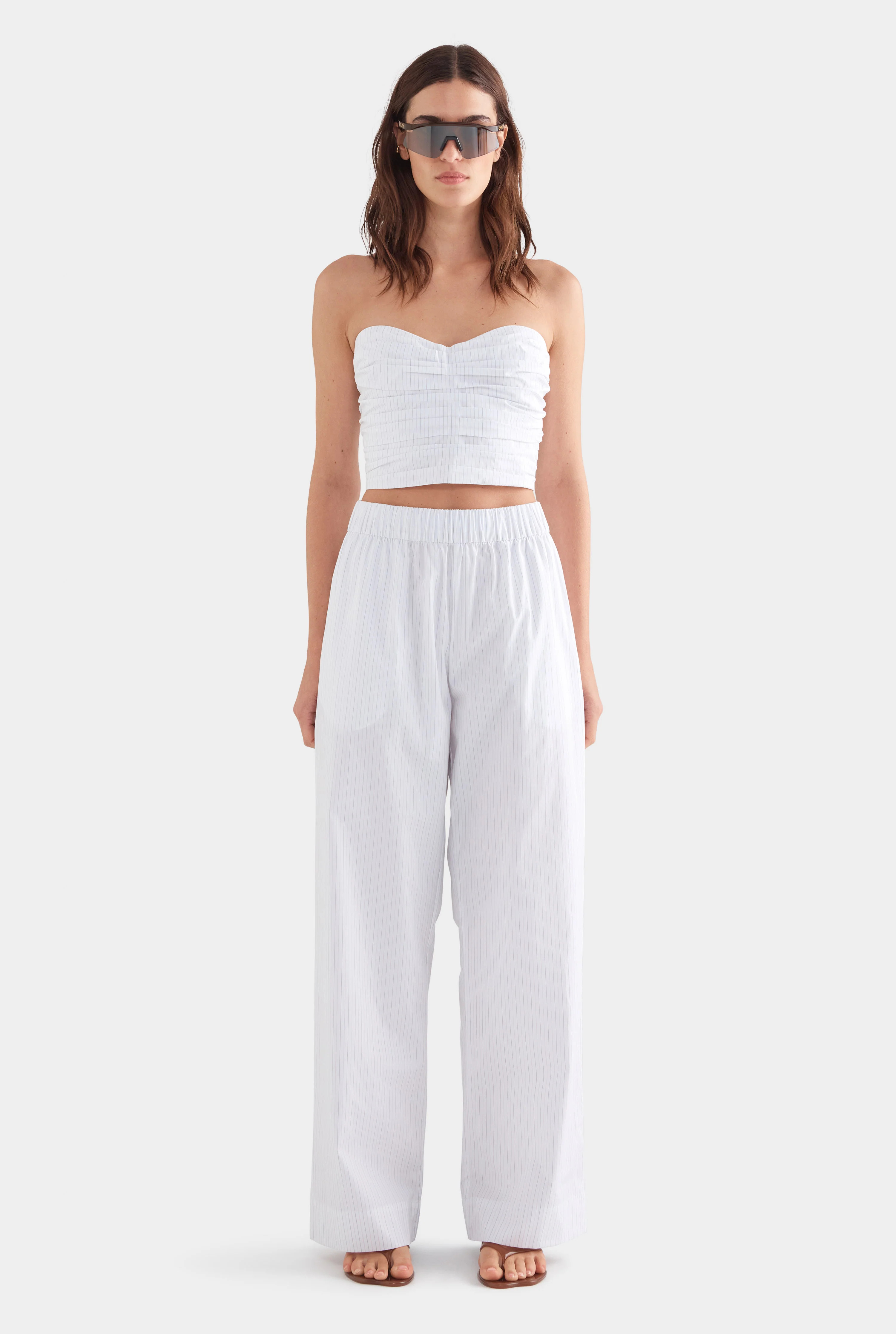 Womens Heavy Cotton Poplin Pant in Pinstripe | Venroy | Venroy AU
