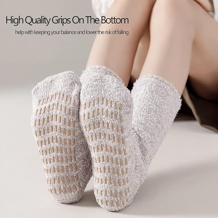 JORMATT 3 Pairs Ultra Thick Fuzzy Grip Socks Non Skid Slipper Hospital Socks Unisex | Amazon (US)