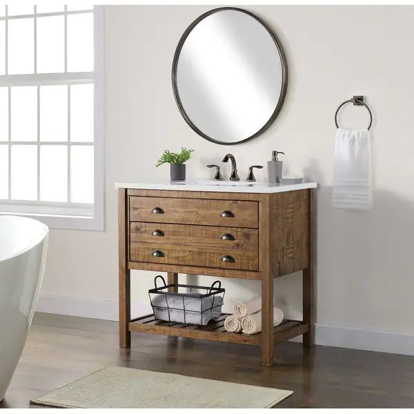 Monterey 37" Bathroom Vanity with Top, Natural Brown by Martin Svensson Home - On Sale - Overstock - | Bed Bath & Beyond