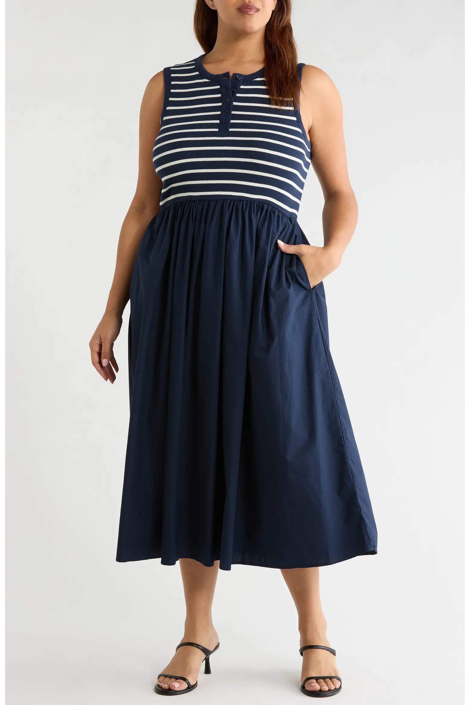 Mixed Media Henley Midi Dress (Women) | Nordstrom | Nordstrom